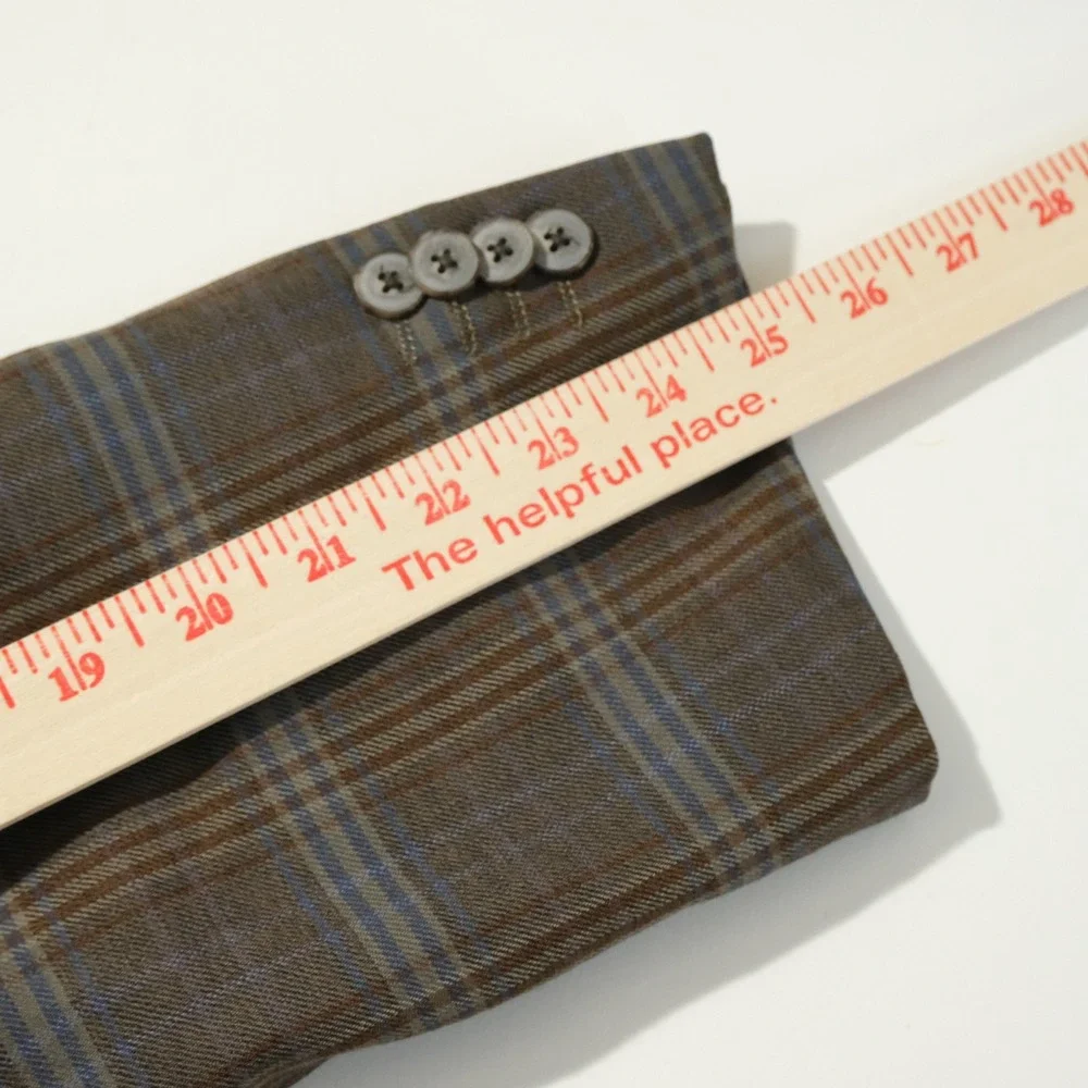 Johnston & Murphy Large Sport Coat 100% Wool Brown Plaid Two Button Double Ventd